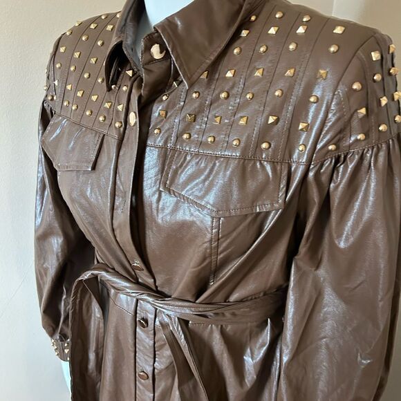 NWT Faux Leather Brown Studded Dress -Size 14 - Picture 8 of 13